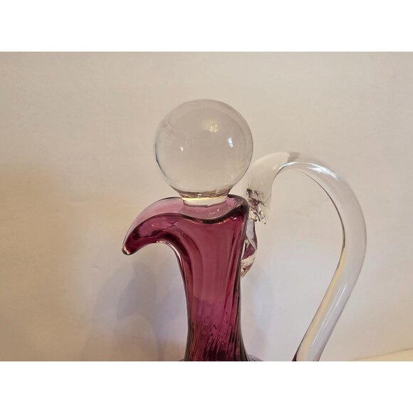 Vintage Amethyst Purple Glass Decanter With Stopper & Clear Handle - Picture 4 of 10